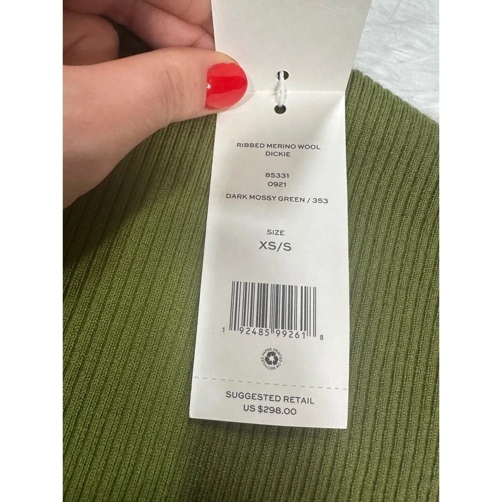 Tory Burch Ribbed Merino Wool Dickie‎ Dark Mossy Green Turtleneck 85331 XS/S NEW
